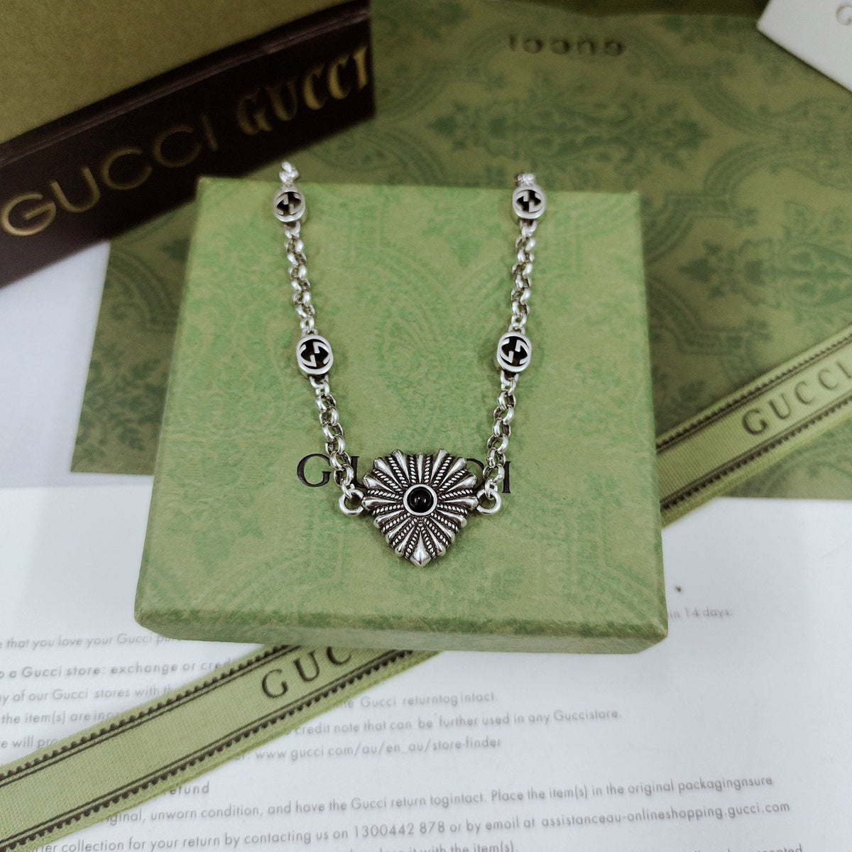 Double Gucci Interlocking Gucci Heart Necklace