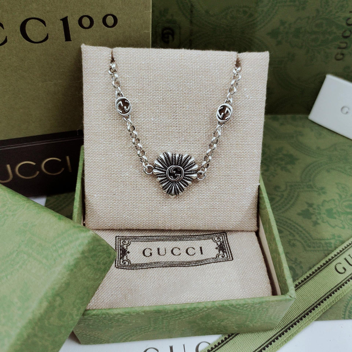 Double Gucci Interlocking Gucci Heart Necklace